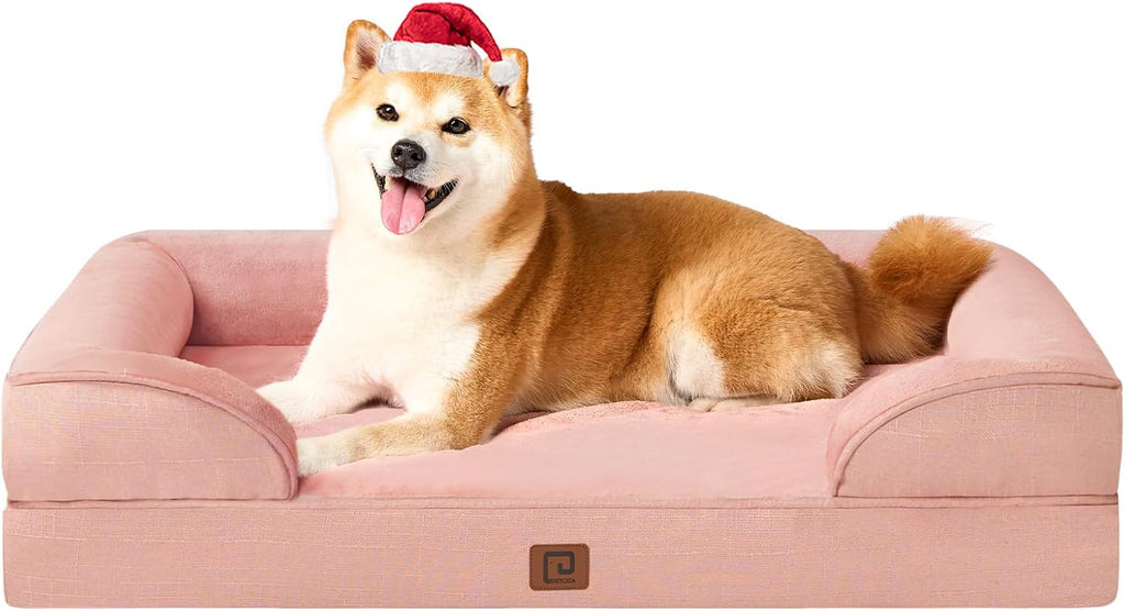 Orthopedic Dog Beds for Large Dogs, Waterproof Memory Foam Large Dog Bed with Sides, Non-Slip Bottom and Egg-Crate Foam Pet Couch Bed with Washable Removable Cover, Grey