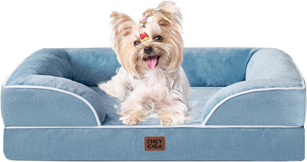 Orthopedic Dog Beds for Large Dogs, Waterproof Memory Foam Large Dog Bed with Sides, Non-Slip Bottom and Egg-Crate Foam Pet Couch Bed with Washable Removable Cover, Grey