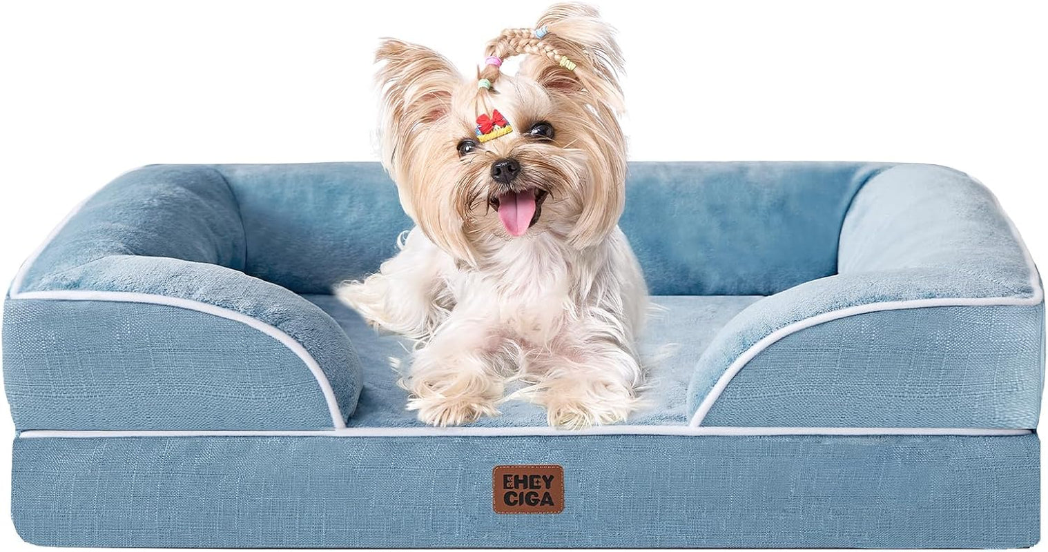 Orthopedic Dog Beds for Large Dogs, Waterproof Memory Foam Large Dog Bed with Sides, Non-Slip Bottom and Egg-Crate Foam Pet Couch Bed with Washable Removable Cover, Grey