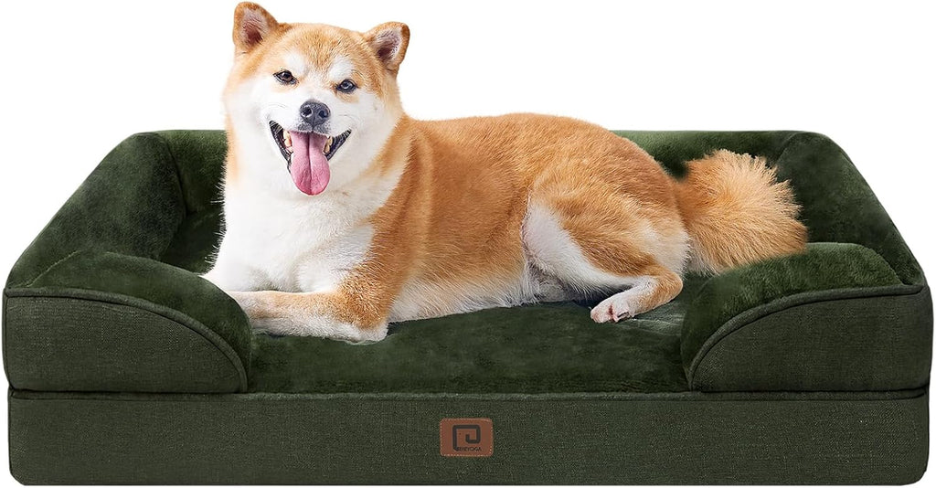 Orthopedic Dog Beds for Large Dogs, Waterproof Memory Foam Large Dog Bed with Sides, Non-Slip Bottom and Egg-Crate Foam Pet Couch Bed with Washable Removable Cover, Grey