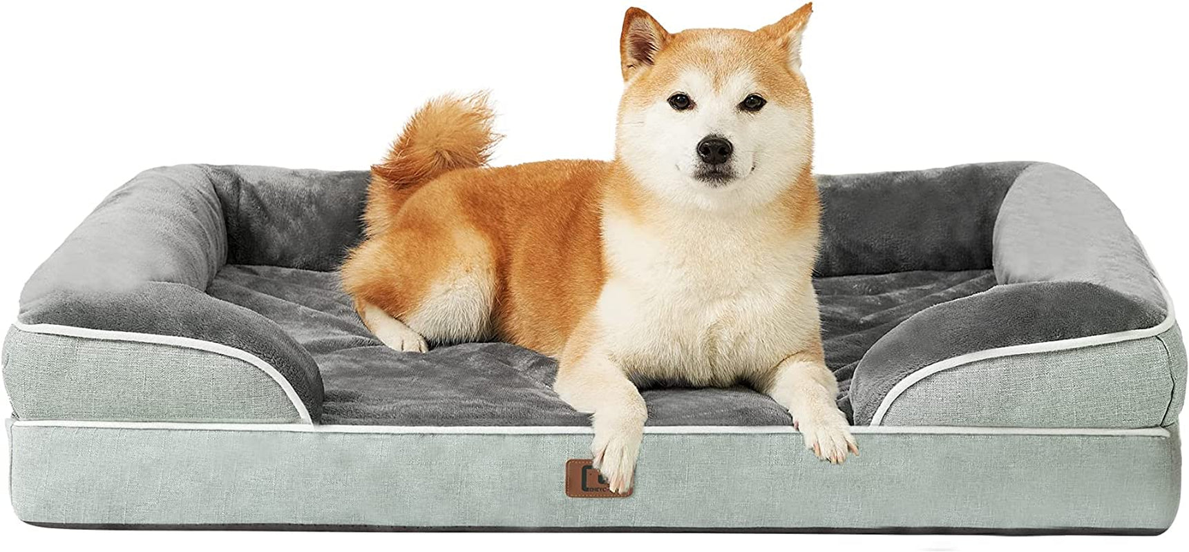 Orthopedic Dog Beds for Large Dogs, Waterproof Memory Foam Large Dog Bed with Sides, Non-Slip Bottom and Egg-Crate Foam Pet Couch Bed with Washable Removable Cover, Grey