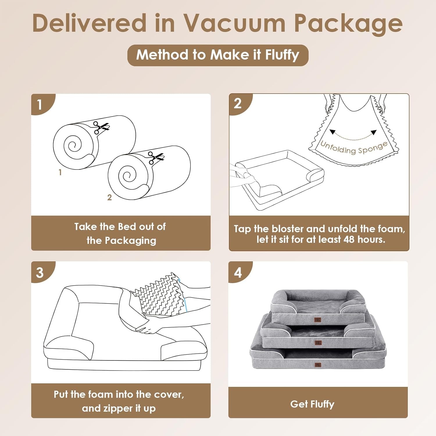 Orthopedic Dog Beds for Large Dogs, Waterproof Memory Foam Large Dog Bed with Sides, Non-Slip Bottom and Egg-Crate Foam Pet Couch Bed with Washable Removable Cover, Grey