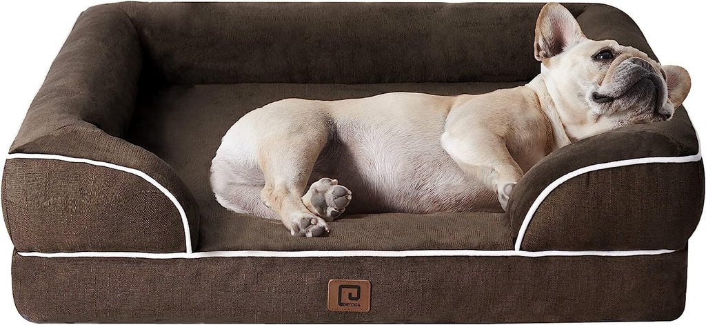 Orthopedic Dog Beds for Large Dogs, Waterproof Memory Foam Large Dog Bed with Sides, Non-Slip Bottom and Egg-Crate Foam Pet Couch Bed with Washable Removable Cover, Grey