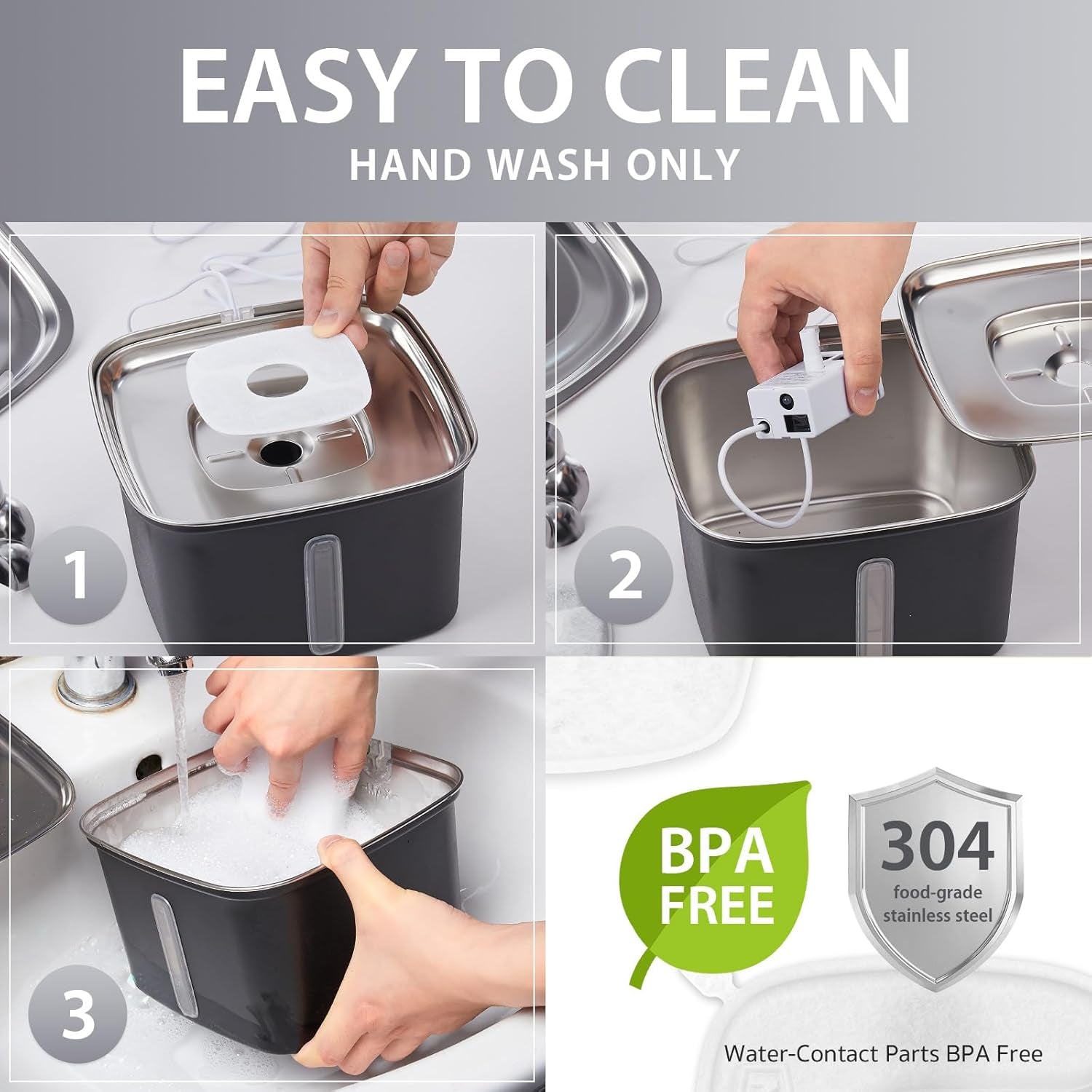 Innovation Award Winner Stainless Steel Cat Water Fountain, 95Oz/2.8L Automatic Pet Fountain Dog Water Dispenser with Replacement Filters & Silicone Mat for Cats, Dogs (Space Black)