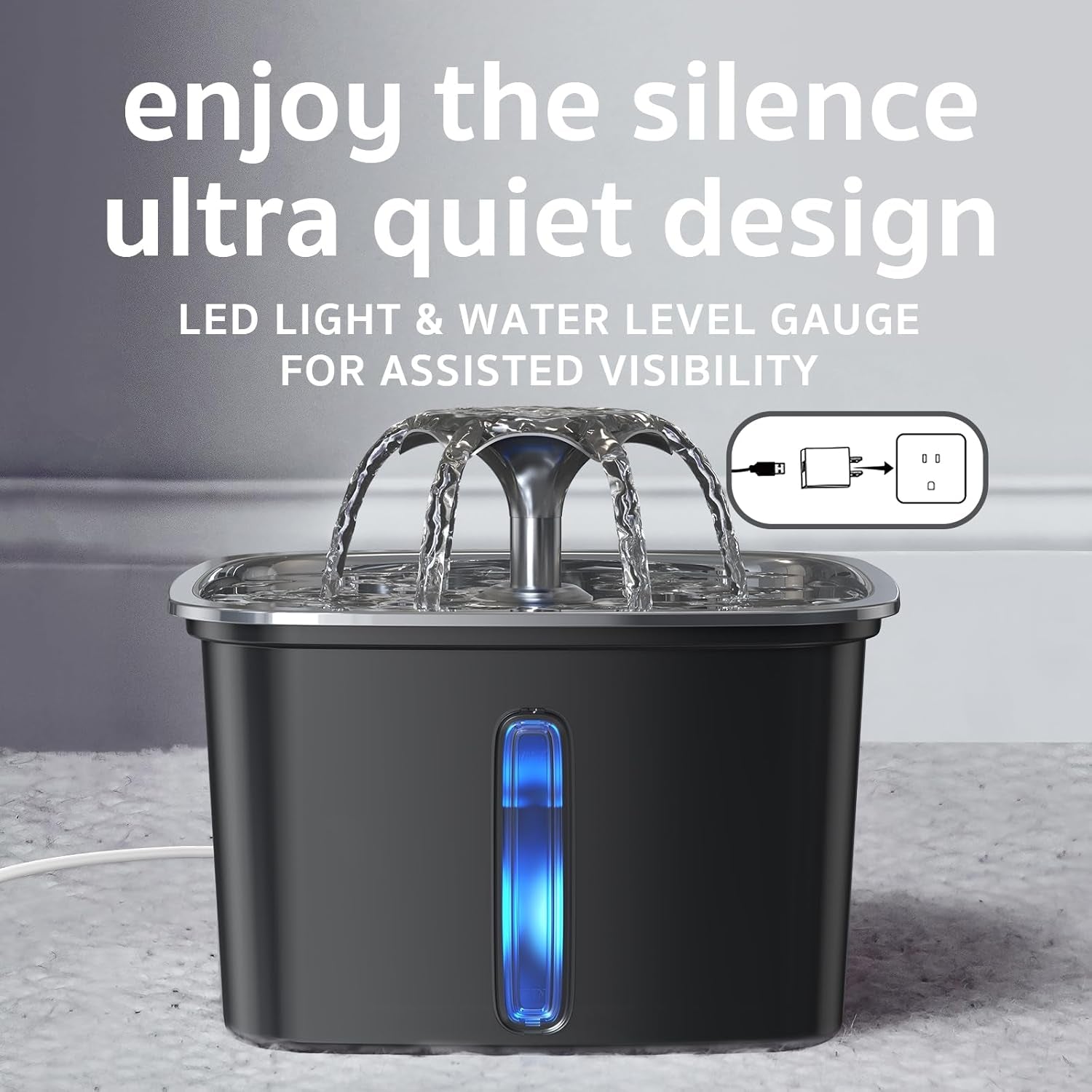 Innovation Award Winner Stainless Steel Cat Water Fountain, 95Oz/2.8L Automatic Pet Fountain Dog Water Dispenser with Replacement Filters & Silicone Mat for Cats, Dogs (Space Black)