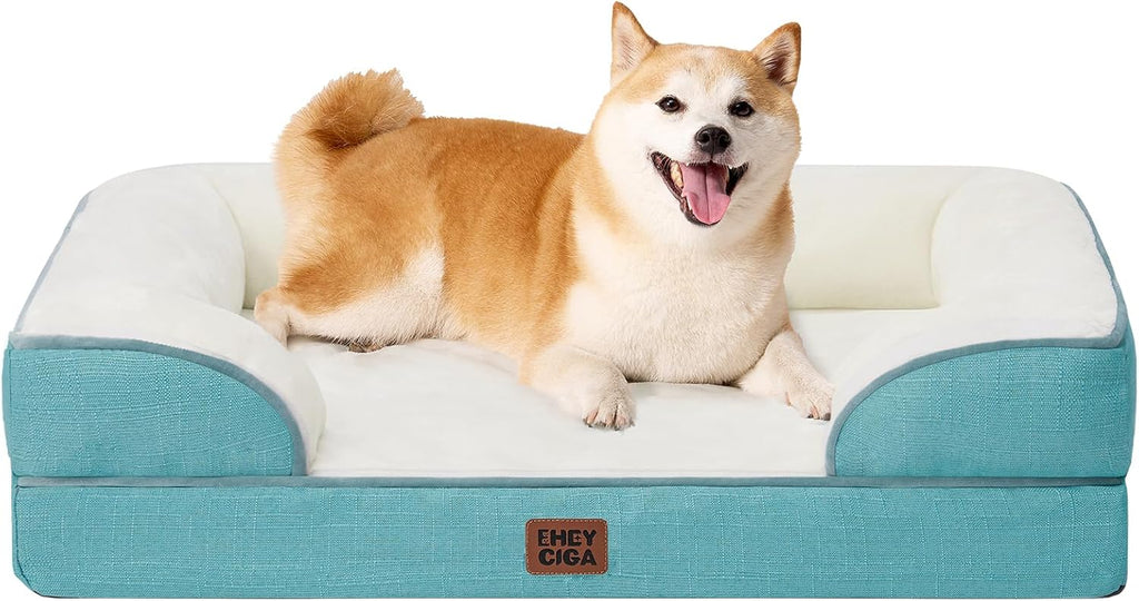 Orthopedic Dog Beds for Large Dogs, Waterproof Memory Foam Large Dog Bed with Sides, Non-Slip Bottom and Egg-Crate Foam Pet Couch Bed with Washable Removable Cover, Grey