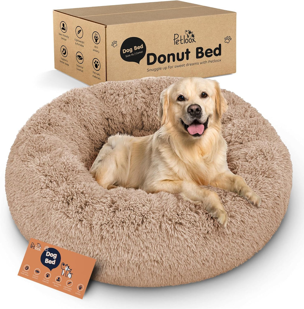 Donut Dog Bed - Premium Comfort for Anxiety Relief - Fluffy & Calming Design with Ultra-Plush Support | Cozy round Dog Bed with Super Soft Circle Style (Dark Grey, Small)