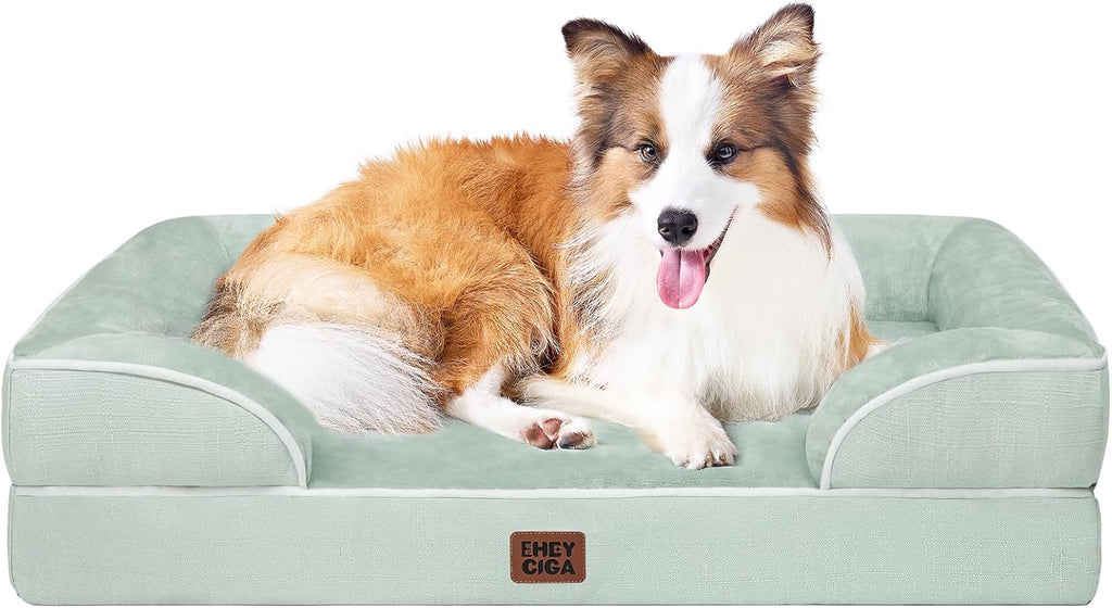 Orthopedic Dog Beds for Large Dogs, Waterproof Memory Foam Large Dog Bed with Sides, Non-Slip Bottom and Egg-Crate Foam Pet Couch Bed with Washable Removable Cover, Grey
