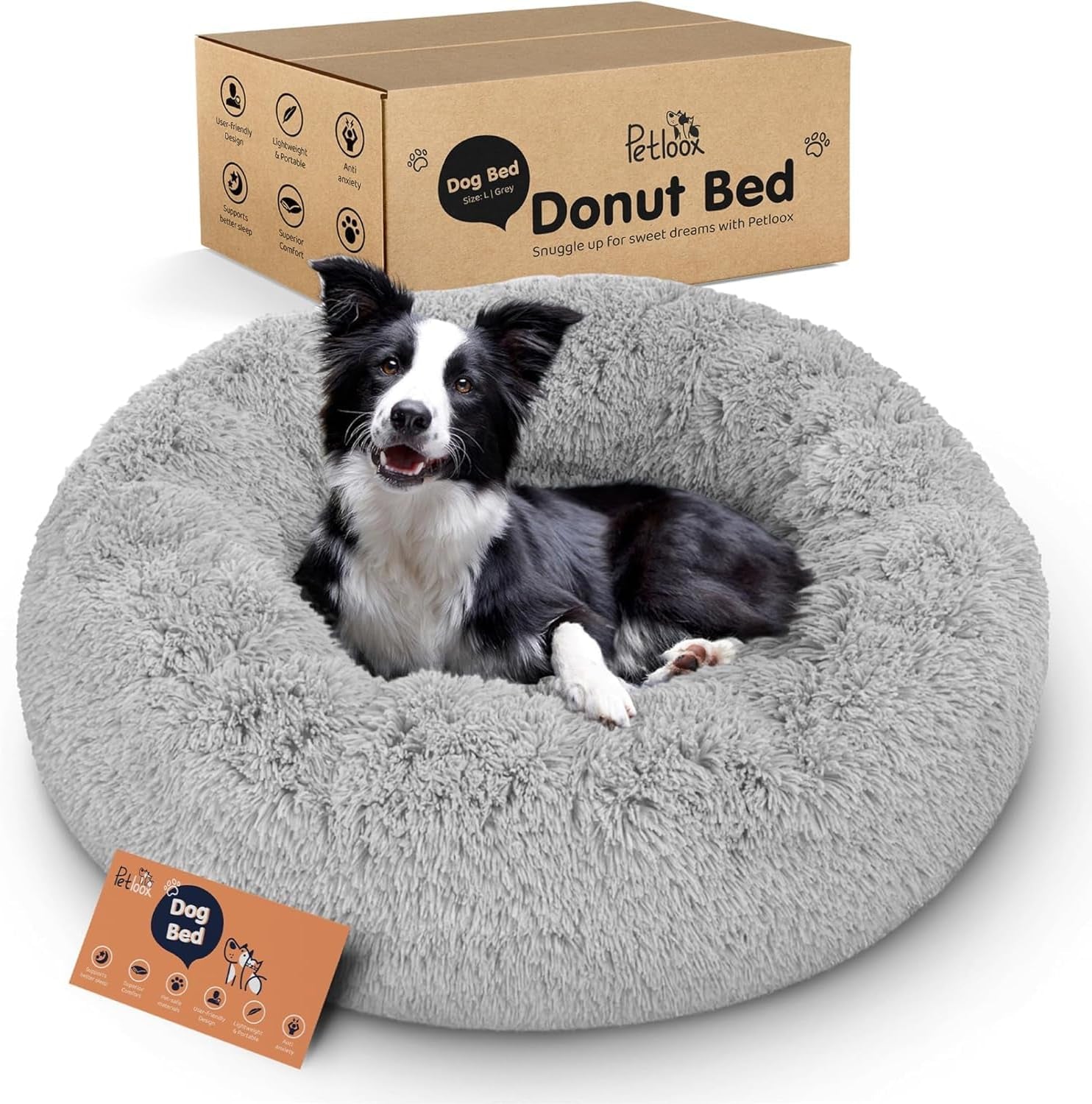 Donut Dog Bed - Premium Comfort for Anxiety Relief - Fluffy & Calming Design with Ultra-Plush Support | Cozy round Dog Bed with Super Soft Circle Style (Dark Grey, Small)