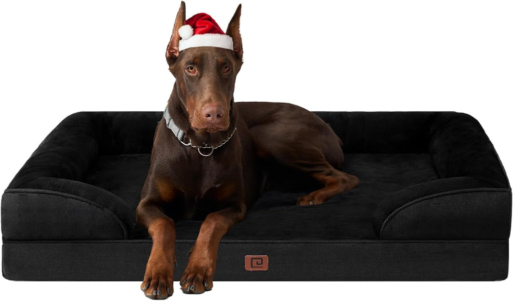 Orthopedic Dog Beds for Large Dogs, Waterproof Memory Foam Large Dog Bed with Sides, Non-Slip Bottom and Egg-Crate Foam Pet Couch Bed with Washable Removable Cover, Grey