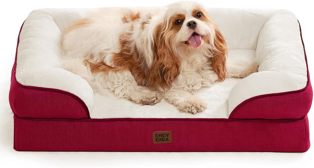 Orthopedic Dog Beds for Large Dogs, Waterproof Memory Foam Large Dog Bed with Sides, Non-Slip Bottom and Egg-Crate Foam Pet Couch Bed with Washable Removable Cover, Grey