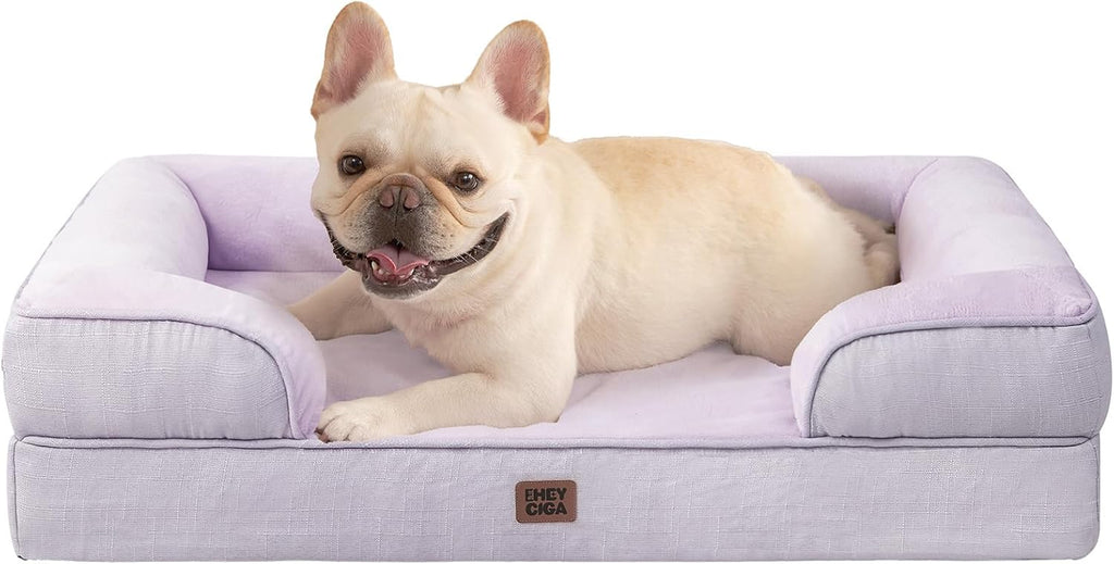 Orthopedic Dog Beds for Large Dogs, Waterproof Memory Foam Large Dog Bed with Sides, Non-Slip Bottom and Egg-Crate Foam Pet Couch Bed with Washable Removable Cover, Grey