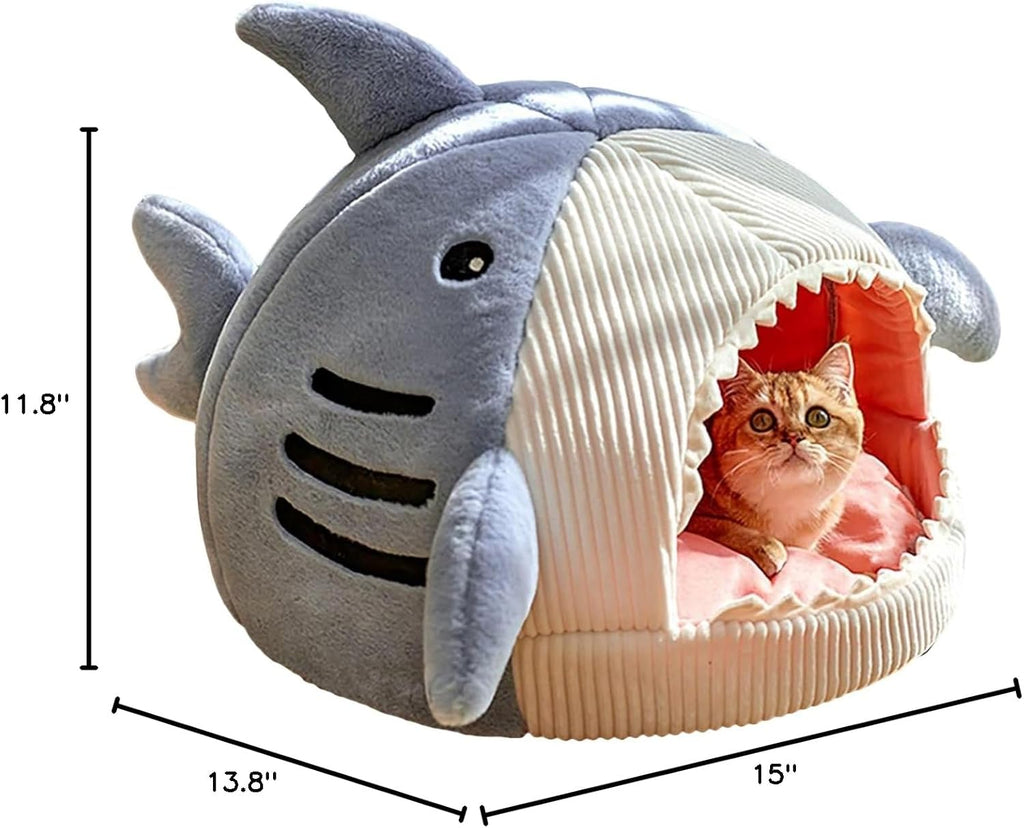 Shark-Shaped Cozy Cat Bed – Warm Hideout House for Cats & Small Pets