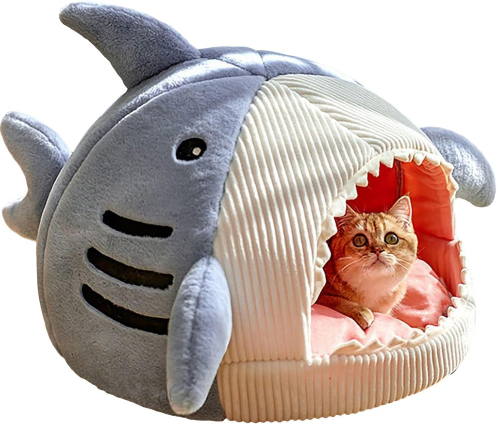 Shark-Shaped Cozy Cat Bed – Warm Hideout House for Cats & Small Pets