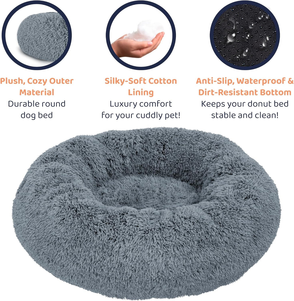Donut Dog Bed - Premium Comfort for Anxiety Relief - Fluffy & Calming Design with Ultra-Plush Support | Cozy round Dog Bed with Super Soft Circle Style (Dark Grey, Small)