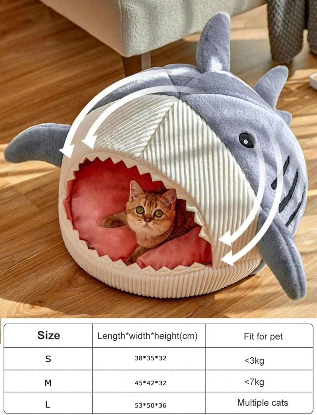 Shark-Shaped Cozy Cat Bed – Warm Hideout House for Cats & Small Pets