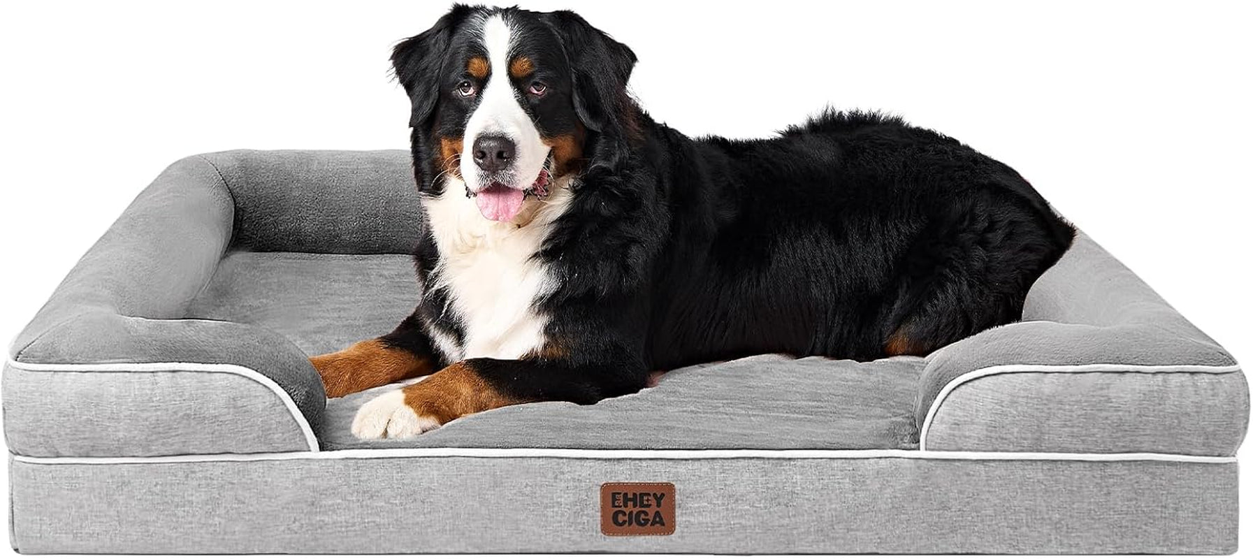 Orthopedic Dog Beds for Large Dogs, Waterproof Memory Foam Large Dog Bed with Sides, Non-Slip Bottom and Egg-Crate Foam Pet Couch Bed with Washable Removable Cover, Grey