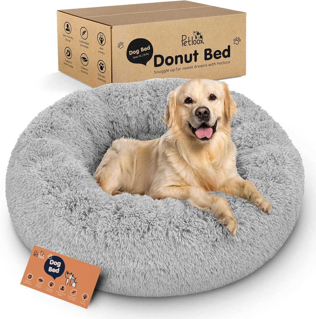 Donut Dog Bed - Premium Comfort for Anxiety Relief - Fluffy & Calming Design with Ultra-Plush Support | Cozy round Dog Bed with Super Soft Circle Style (Dark Grey, Small)