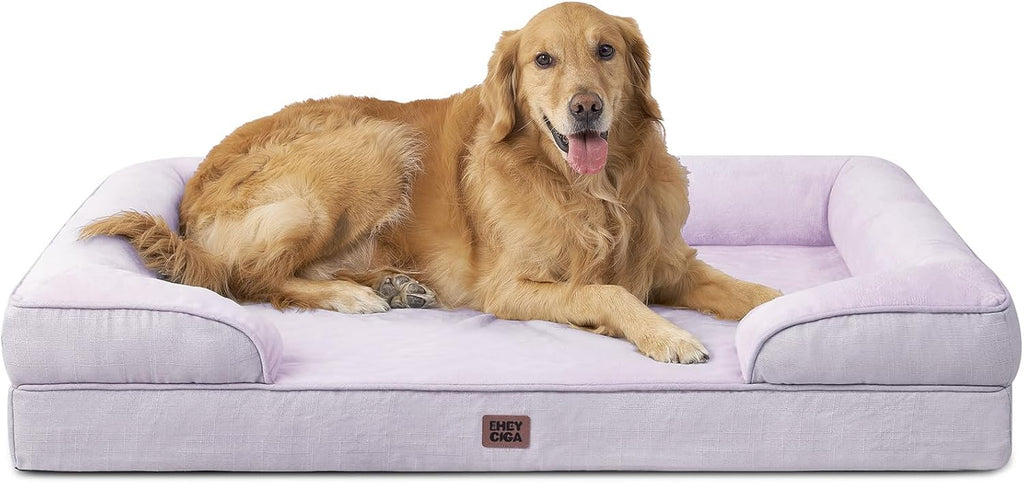 Orthopedic Dog Beds for Large Dogs, Waterproof Memory Foam Large Dog Bed with Sides, Non-Slip Bottom and Egg-Crate Foam Pet Couch Bed with Washable Removable Cover, Grey