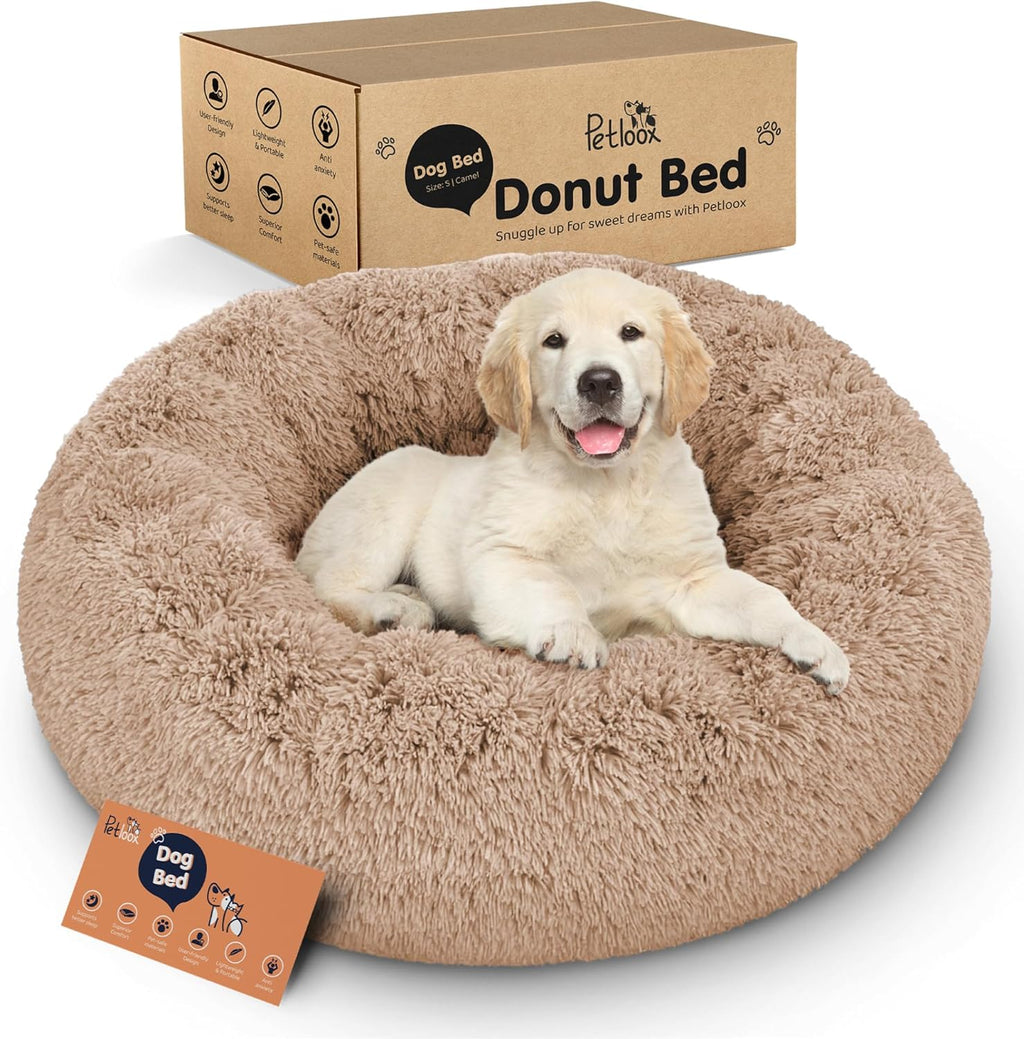 Donut Dog Bed - Premium Comfort for Anxiety Relief - Fluffy & Calming Design with Ultra-Plush Support | Cozy round Dog Bed with Super Soft Circle Style (Dark Grey, Small)