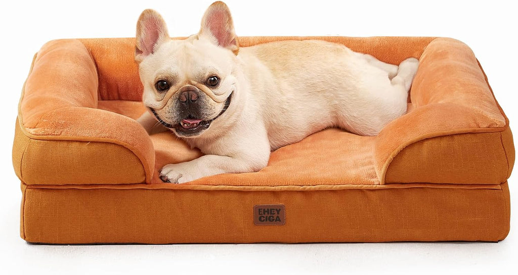 Orthopedic Dog Beds for Large Dogs, Waterproof Memory Foam Large Dog Bed with Sides, Non-Slip Bottom and Egg-Crate Foam Pet Couch Bed with Washable Removable Cover, Grey