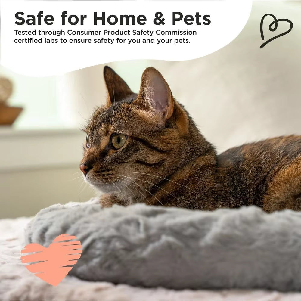 Faux Fur Self Warming Cat Bed Cozy Donut Design Pet Bed Soft Comfortable Sleeping Surface Ergonomic Support Cat Nest Curling Up