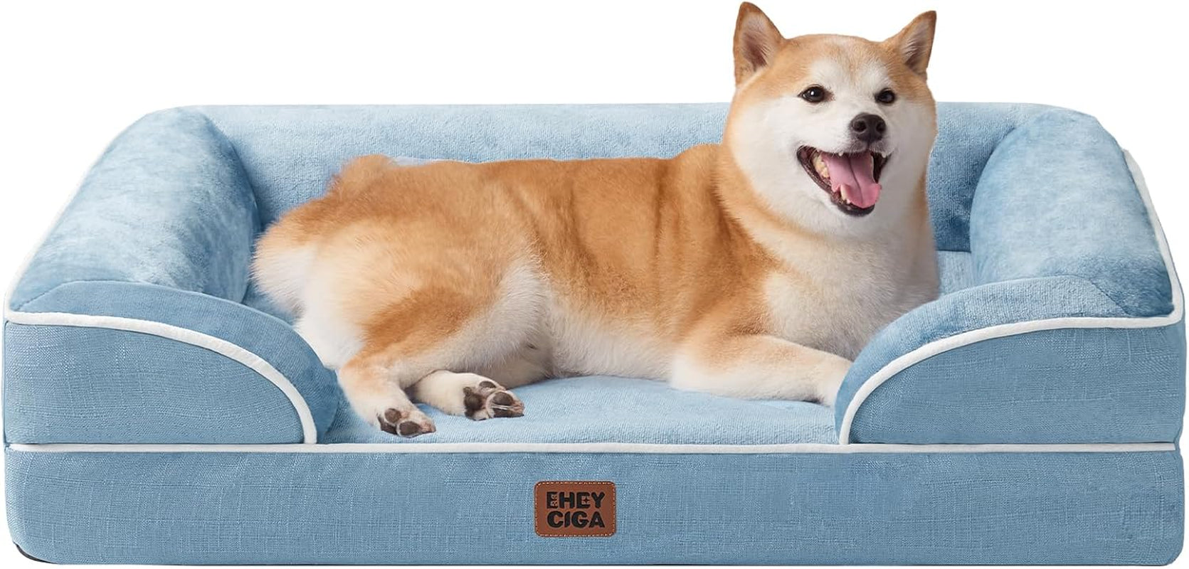 Orthopedic Dog Beds for Large Dogs, Waterproof Memory Foam Large Dog Bed with Sides, Non-Slip Bottom and Egg-Crate Foam Pet Couch Bed with Washable Removable Cover, Grey