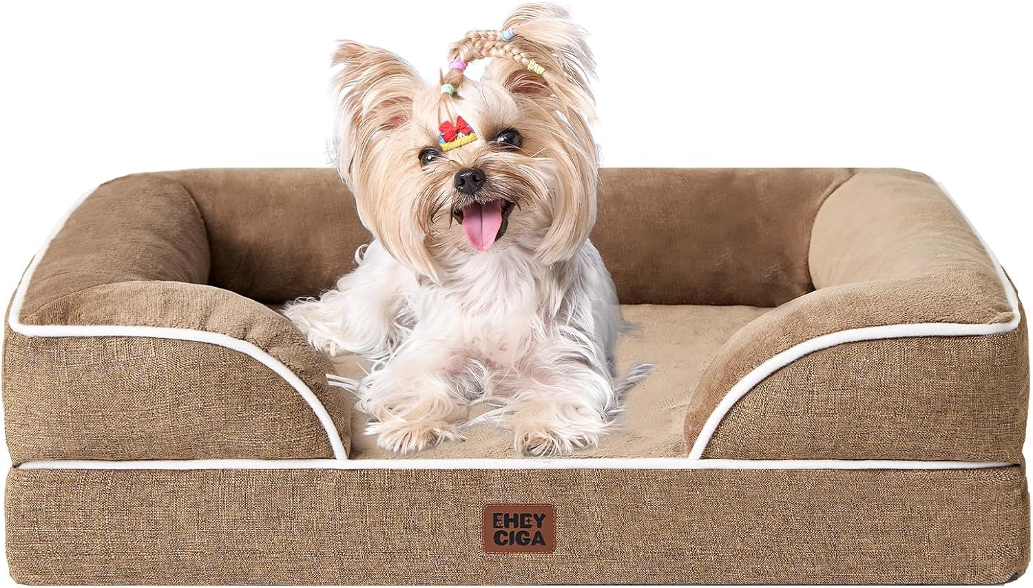 Orthopedic Dog Beds for Large Dogs, Waterproof Memory Foam Large Dog Bed with Sides, Non-Slip Bottom and Egg-Crate Foam Pet Couch Bed with Washable Removable Cover, Grey