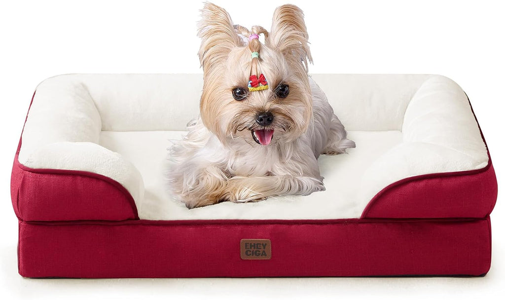 Orthopedic Dog Beds for Large Dogs, Waterproof Memory Foam Large Dog Bed with Sides, Non-Slip Bottom and Egg-Crate Foam Pet Couch Bed with Washable Removable Cover, Grey