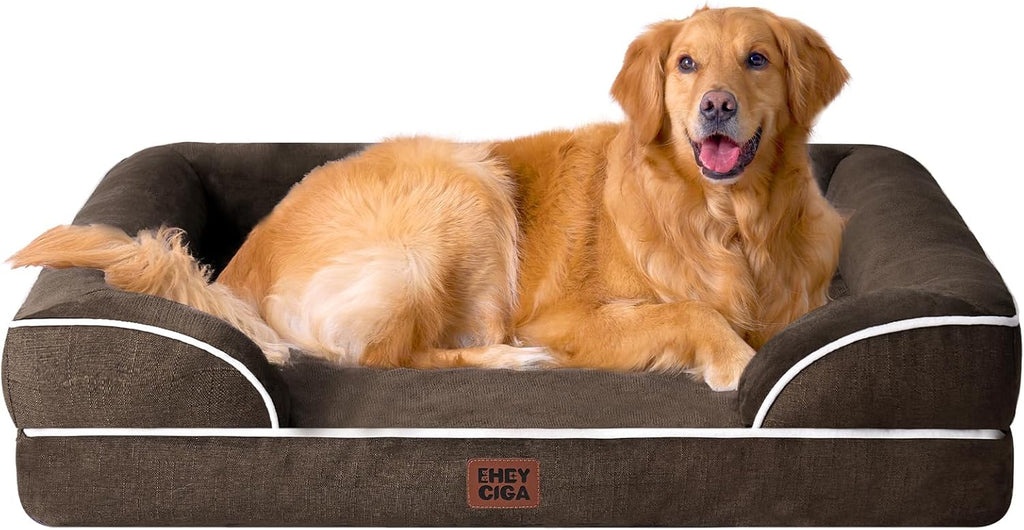 Orthopedic Dog Beds for Large Dogs, Waterproof Memory Foam Large Dog Bed with Sides, Non-Slip Bottom and Egg-Crate Foam Pet Couch Bed with Washable Removable Cover, Grey