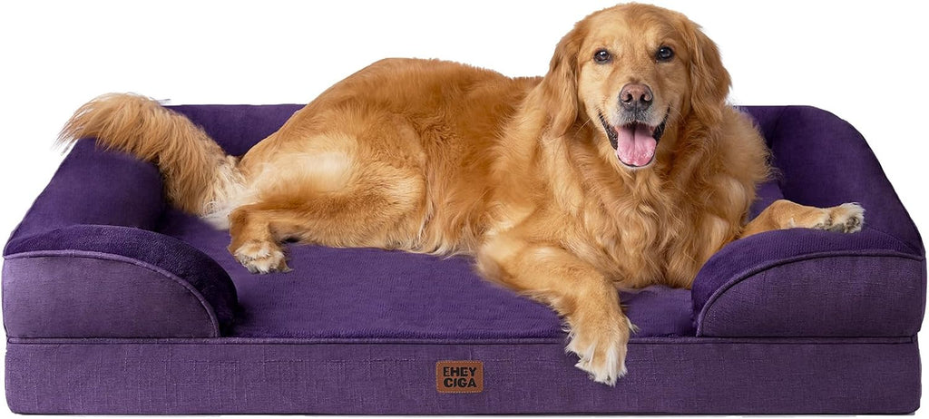 Orthopedic Dog Beds for Large Dogs, Waterproof Memory Foam Large Dog Bed with Sides, Non-Slip Bottom and Egg-Crate Foam Pet Couch Bed with Washable Removable Cover, Grey