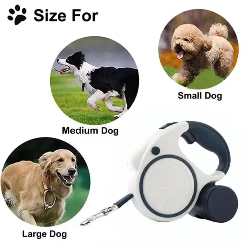 Retractable Dog Leash with LED Poop Bag Dispenser 16 FT Reflective Leash Dog Walking Puppy Durable Tractor Multifunctional Rope