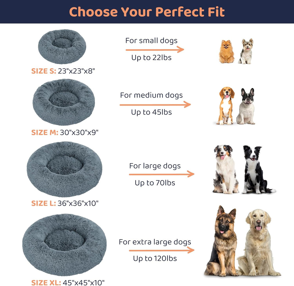 Donut Dog Bed - Premium Comfort for Anxiety Relief - Fluffy & Calming Design with Ultra-Plush Support | Cozy round Dog Bed with Super Soft Circle Style (Dark Grey, Small)