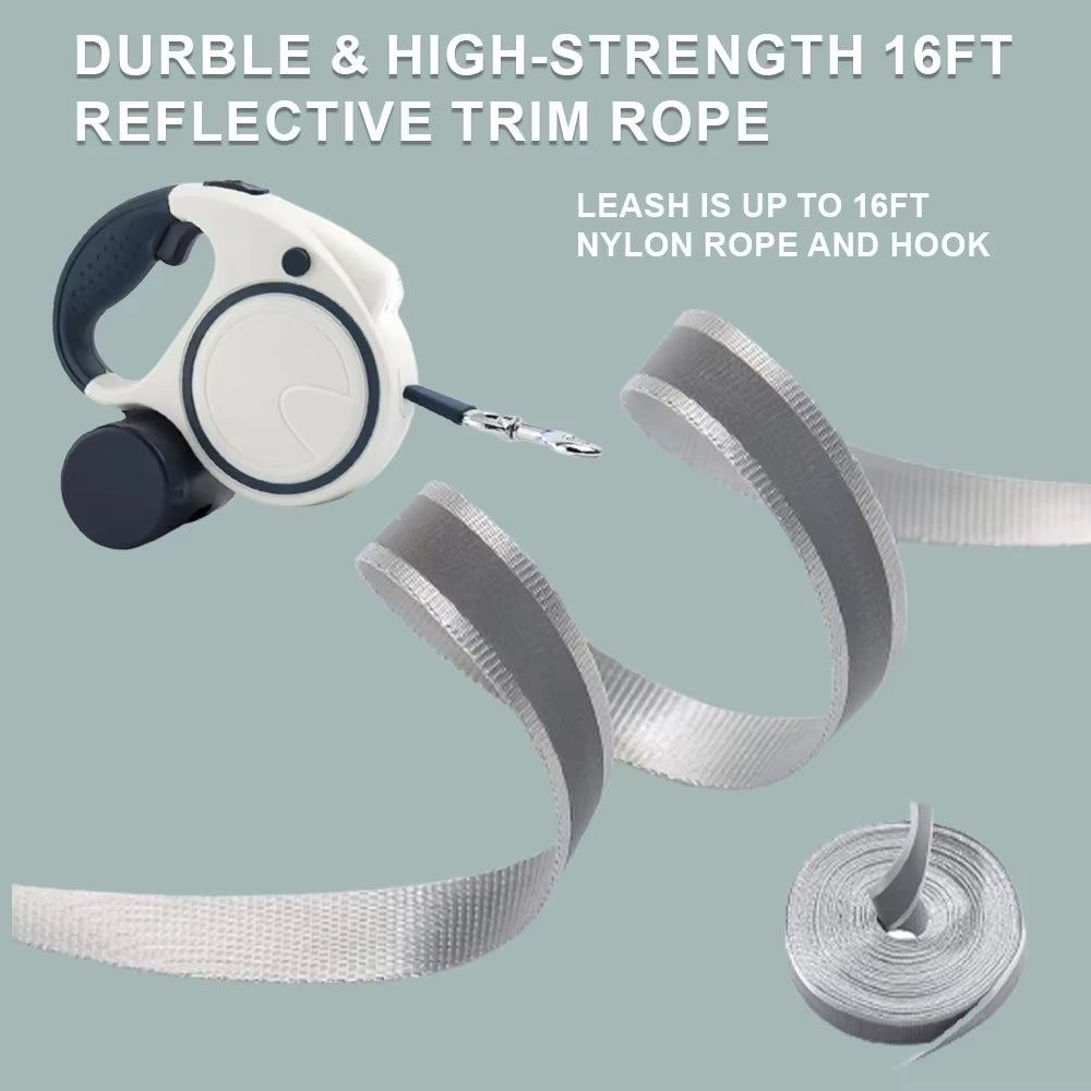 Retractable Dog Leash with LED Poop Bag Dispenser 16 FT Reflective Leash Dog Walking Puppy Durable Tractor Multifunctional Rope