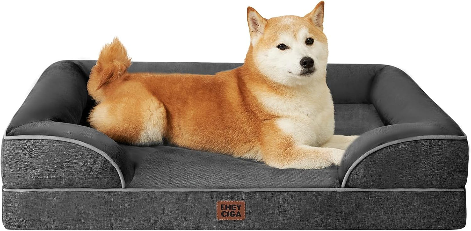 Orthopedic Dog Beds for Large Dogs, Waterproof Memory Foam Large Dog Bed with Sides, Non-Slip Bottom and Egg-Crate Foam Pet Couch Bed with Washable Removable Cover, Grey
