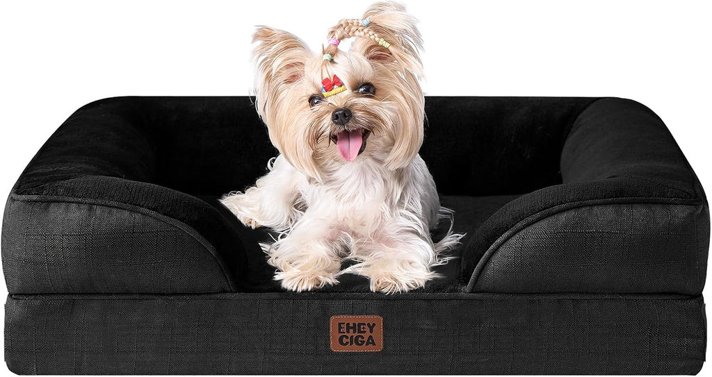 Orthopedic Dog Beds for Large Dogs, Waterproof Memory Foam Large Dog Bed with Sides, Non-Slip Bottom and Egg-Crate Foam Pet Couch Bed with Washable Removable Cover, Grey