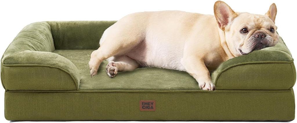 Orthopedic Dog Beds for Large Dogs, Waterproof Memory Foam Large Dog Bed with Sides, Non-Slip Bottom and Egg-Crate Foam Pet Couch Bed with Washable Removable Cover, Grey