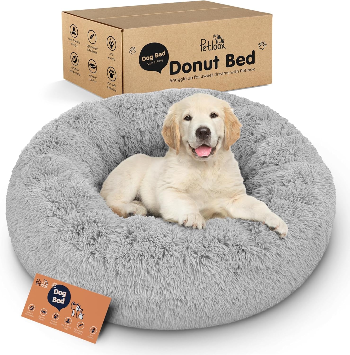 Donut Dog Bed - Premium Comfort for Anxiety Relief - Fluffy & Calming Design with Ultra-Plush Support | Cozy round Dog Bed with Super Soft Circle Style (Dark Grey, Small)