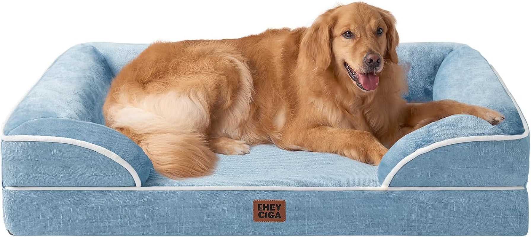 Orthopedic Dog Beds for Large Dogs, Waterproof Memory Foam Large Dog Bed with Sides, Non-Slip Bottom and Egg-Crate Foam Pet Couch Bed with Washable Removable Cover, Grey