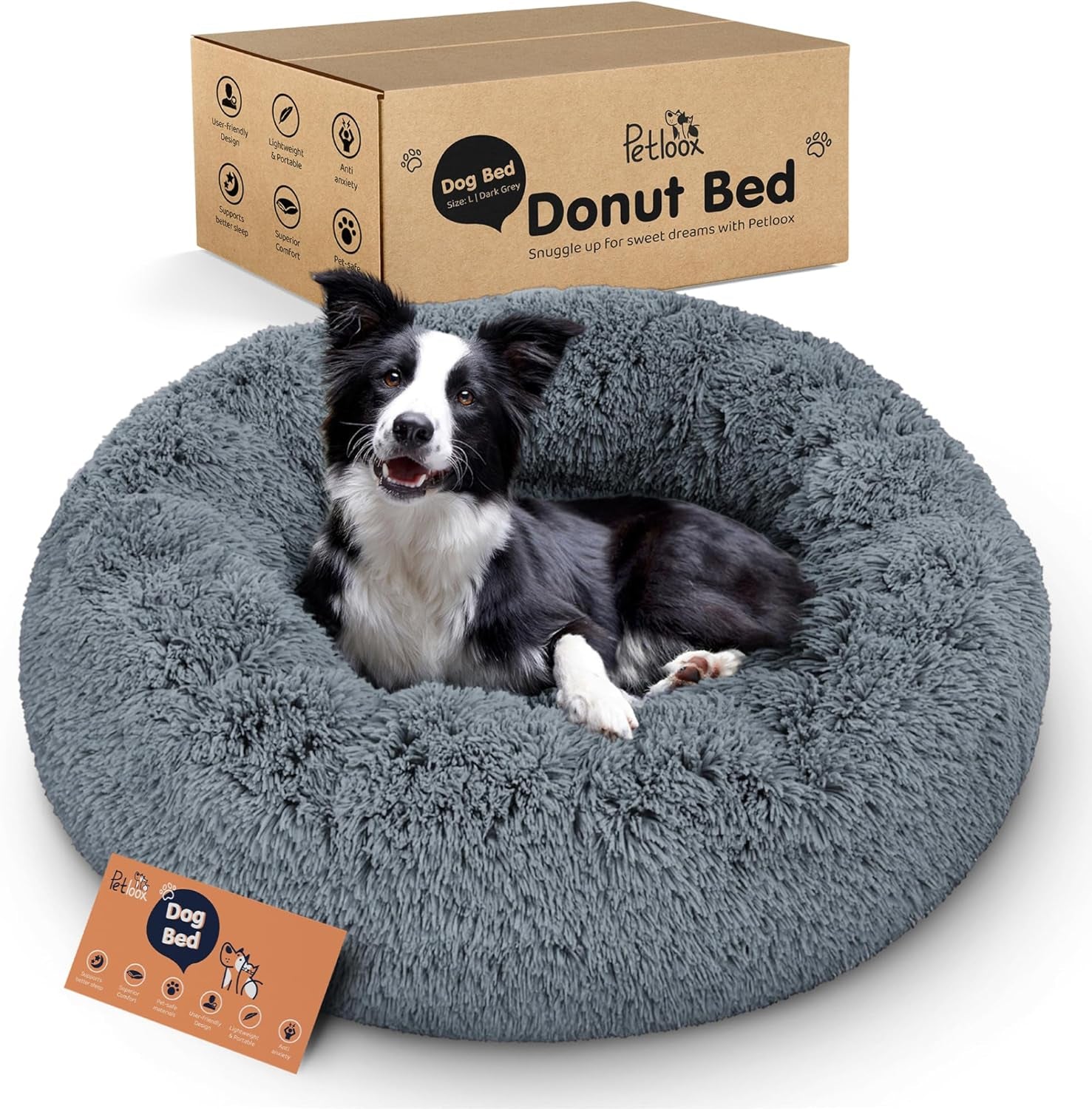 Donut Dog Bed - Premium Comfort for Anxiety Relief - Fluffy & Calming Design with Ultra-Plush Support | Cozy round Dog Bed with Super Soft Circle Style (Dark Grey, Small)