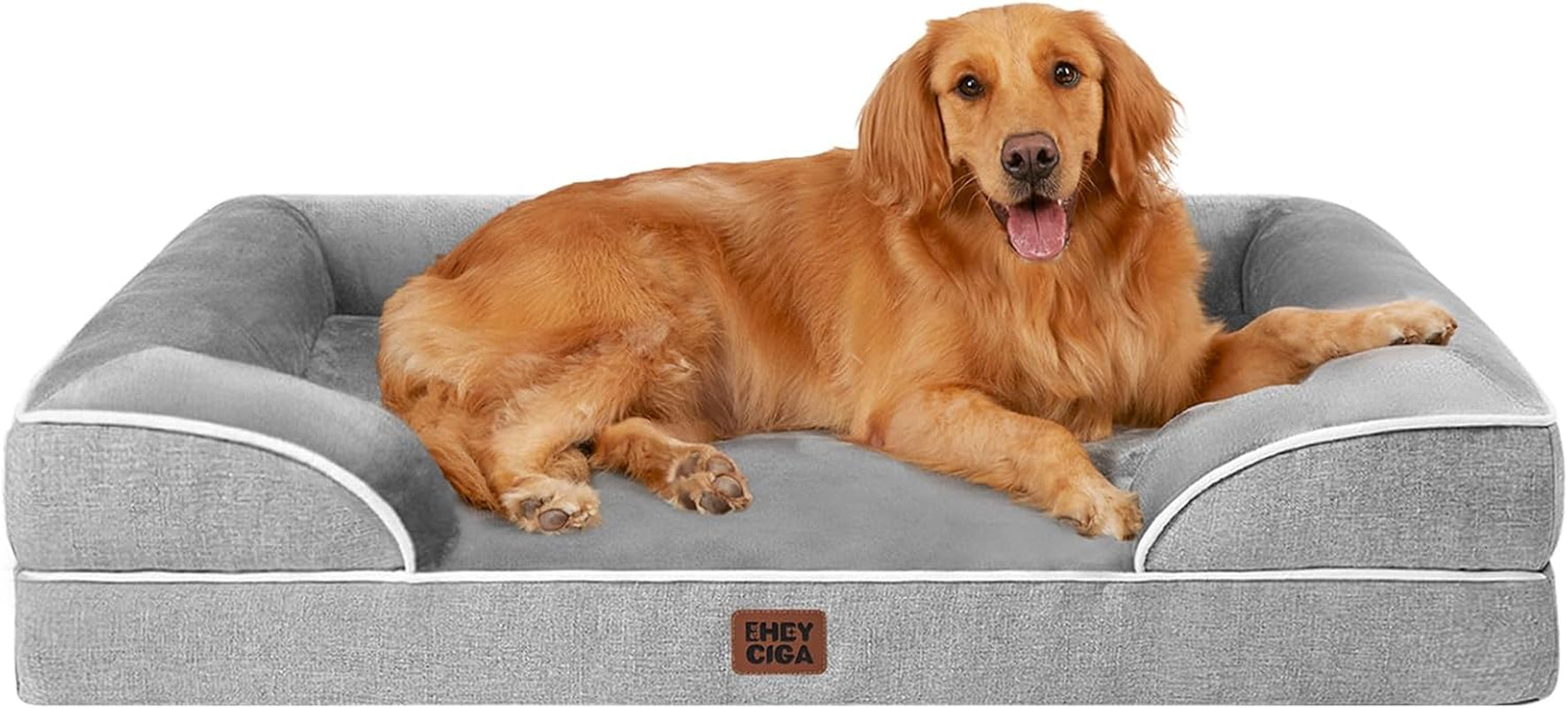 Orthopedic Dog Beds for Large Dogs, Waterproof Memory Foam Large Dog Bed with Sides, Non-Slip Bottom and Egg-Crate Foam Pet Couch Bed with Washable Removable Cover, Grey