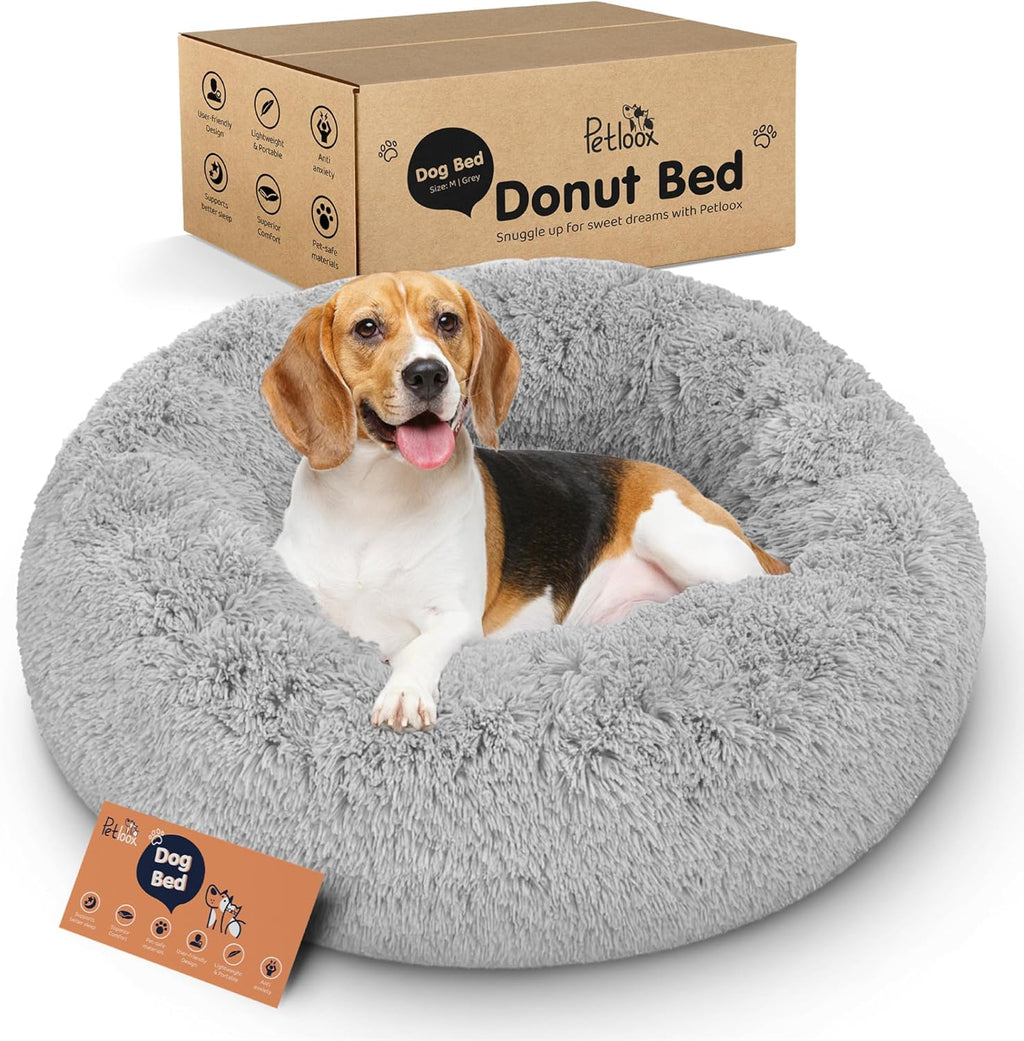 Donut Dog Bed - Premium Comfort for Anxiety Relief - Fluffy & Calming Design with Ultra-Plush Support | Cozy round Dog Bed with Super Soft Circle Style (Dark Grey, Small)