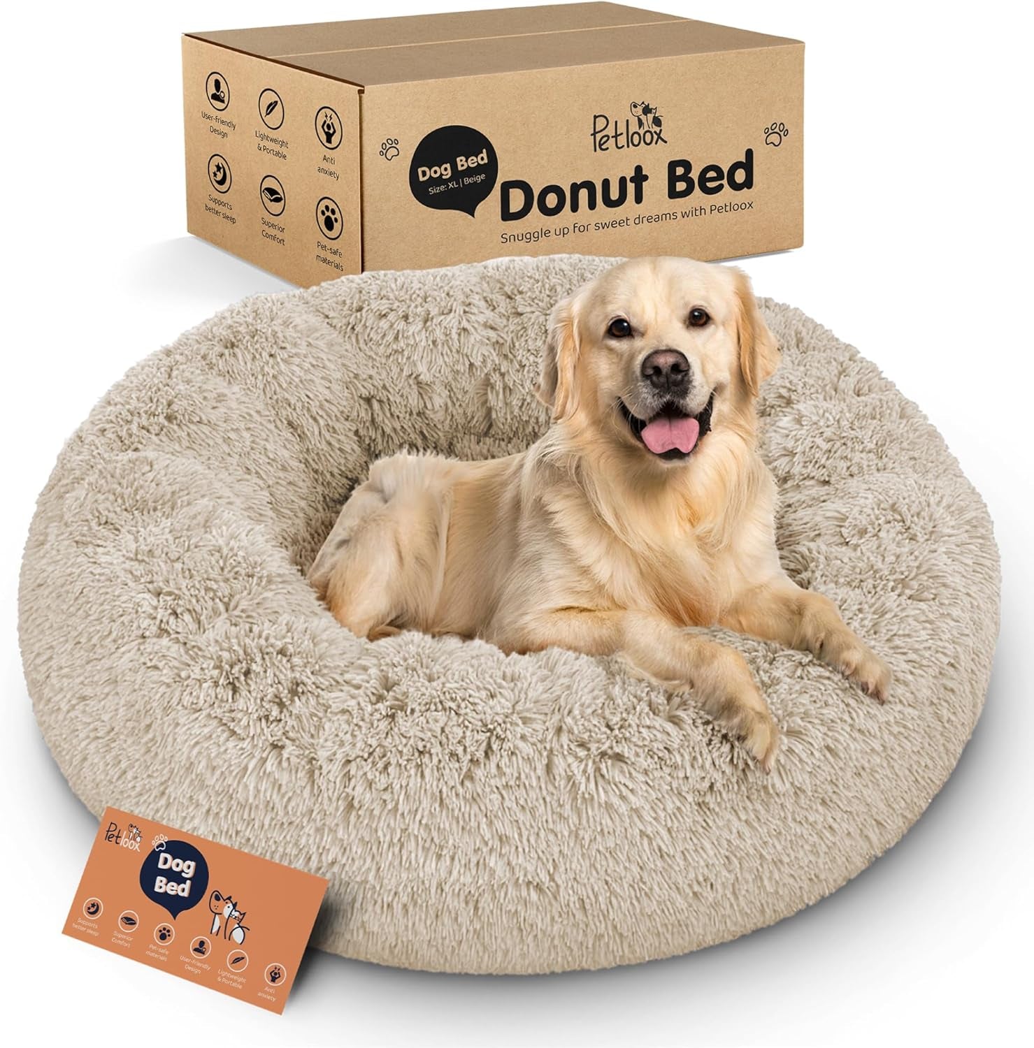 Donut Dog Bed - Premium Comfort for Anxiety Relief - Fluffy & Calming Design with Ultra-Plush Support | Cozy round Dog Bed with Super Soft Circle Style (Dark Grey, Small)