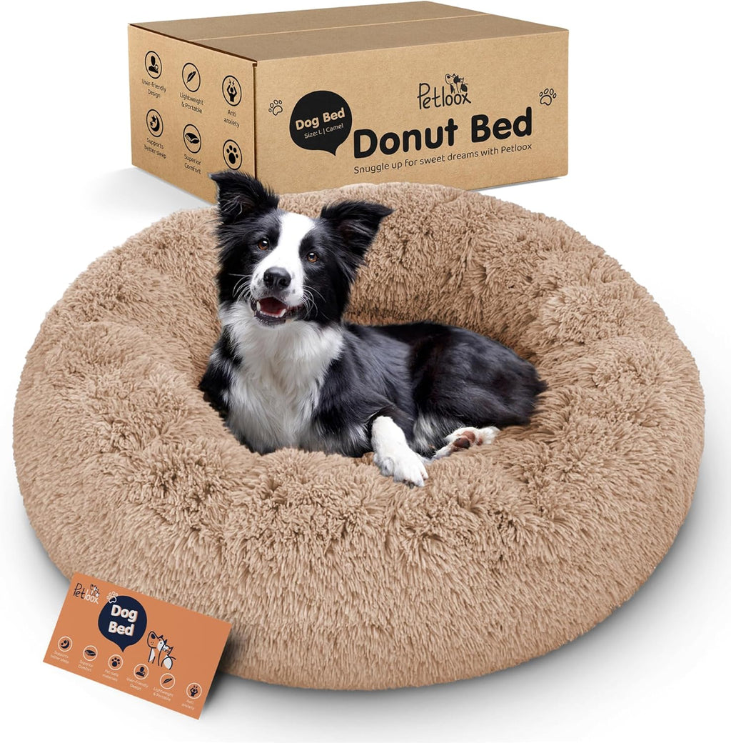 Donut Dog Bed - Premium Comfort for Anxiety Relief - Fluffy & Calming Design with Ultra-Plush Support | Cozy round Dog Bed with Super Soft Circle Style (Dark Grey, Small)