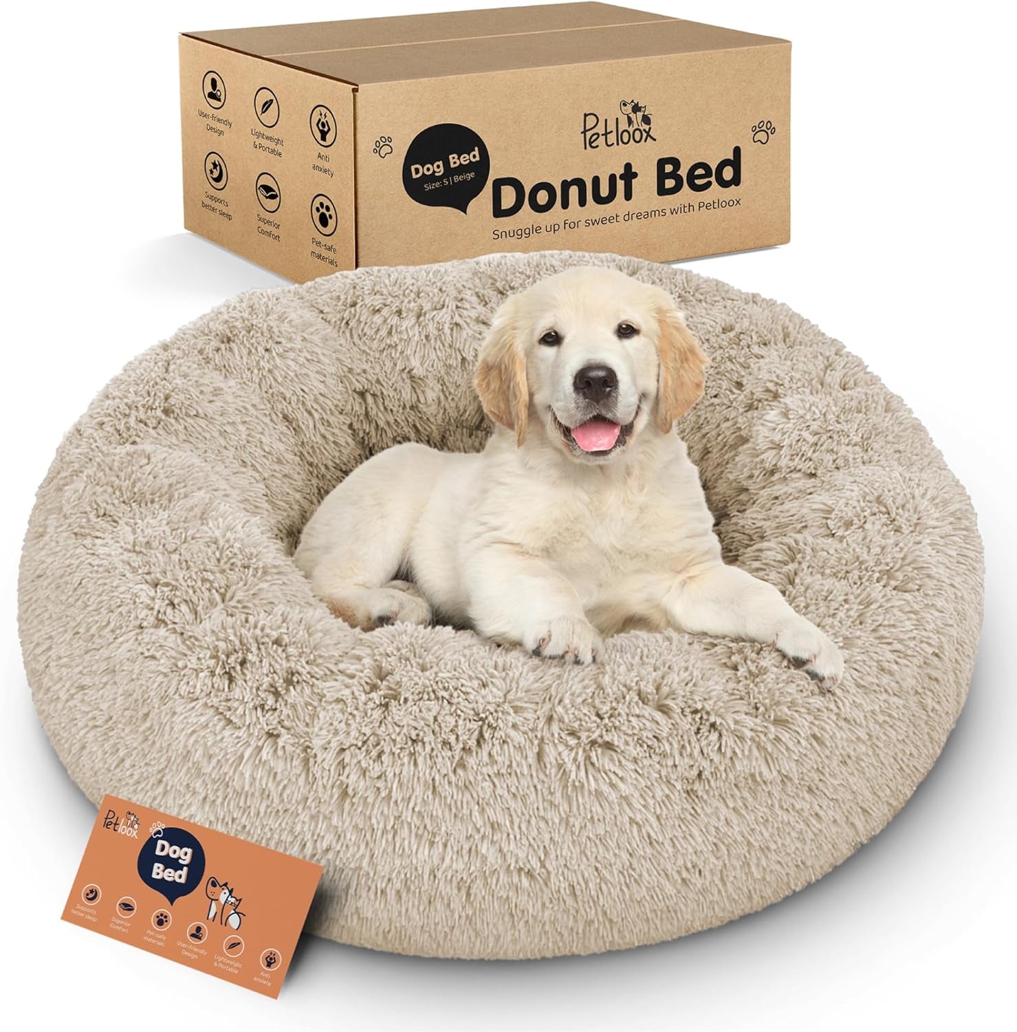 Donut Dog Bed - Premium Comfort for Anxiety Relief - Fluffy & Calming Design with Ultra-Plush Support | Cozy round Dog Bed with Super Soft Circle Style (Dark Grey, Small)