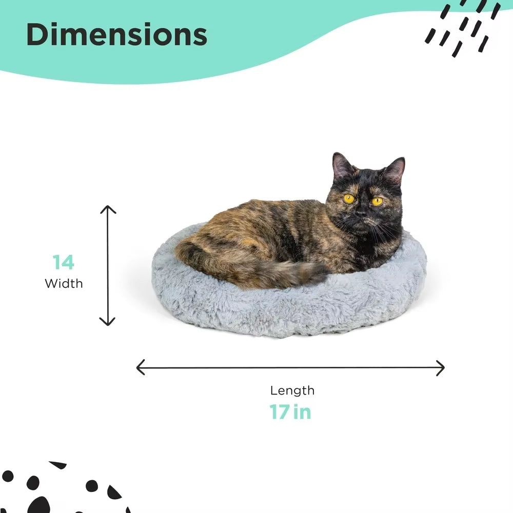 Faux Fur Self Warming Cat Bed Cozy Donut Design Pet Bed Soft Comfortable Sleeping Surface Ergonomic Support Cat Nest Curling Up